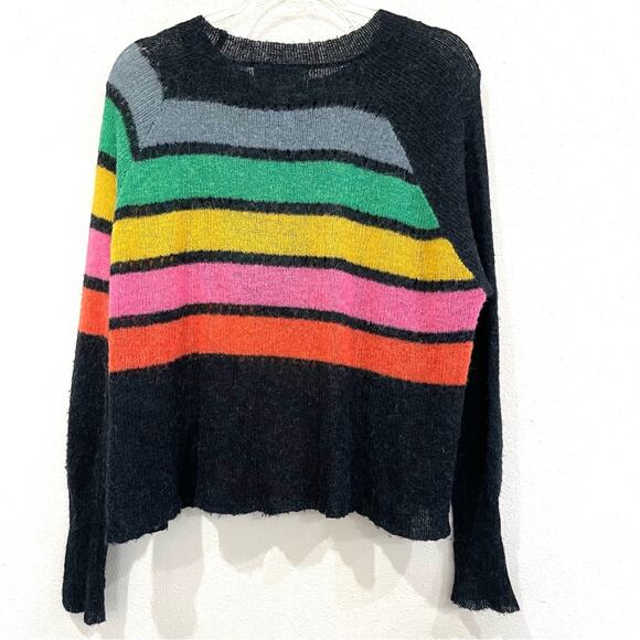 Wildfox Mirage Black Rainbow Striped Alpaca Wool Oversized Pullover Sweater - S - Picture 3 of 12